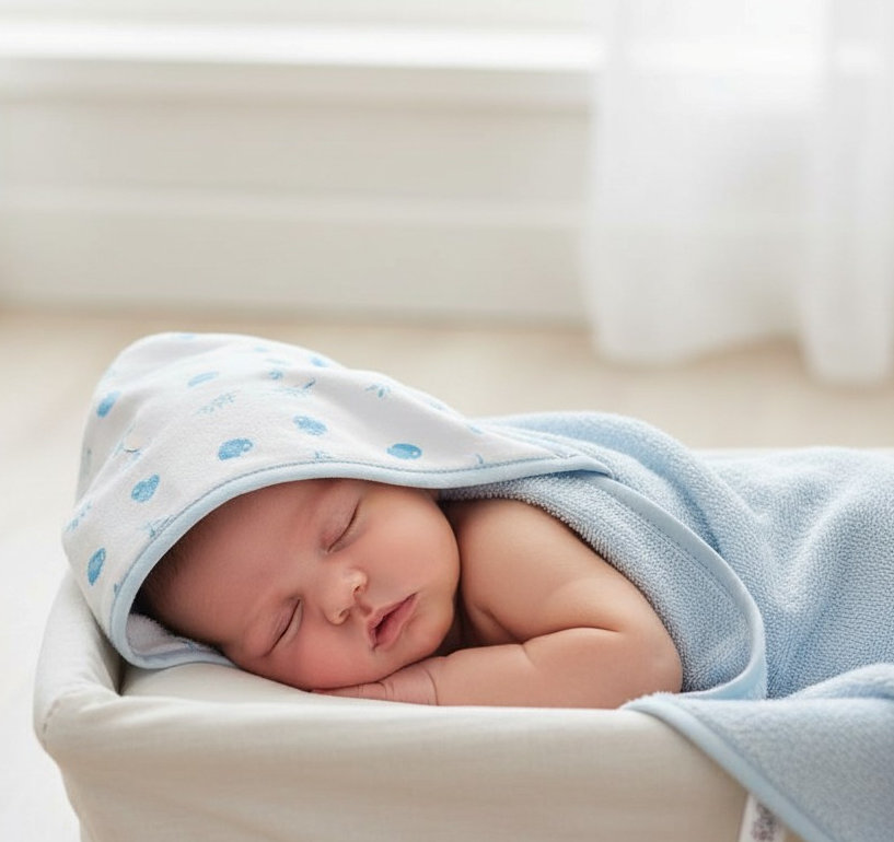 Snuggle Baby SB120-101 503532012001 0 SB120-101B   "Elephant" Hooded Towels Sky/White