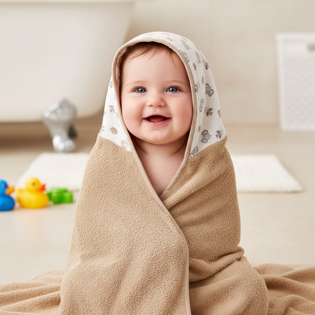 Snuggle Baby SB120-102 503532012002 7 SB120-102T  "Elephant Giraffe " Hooded Towels Taupe/White
