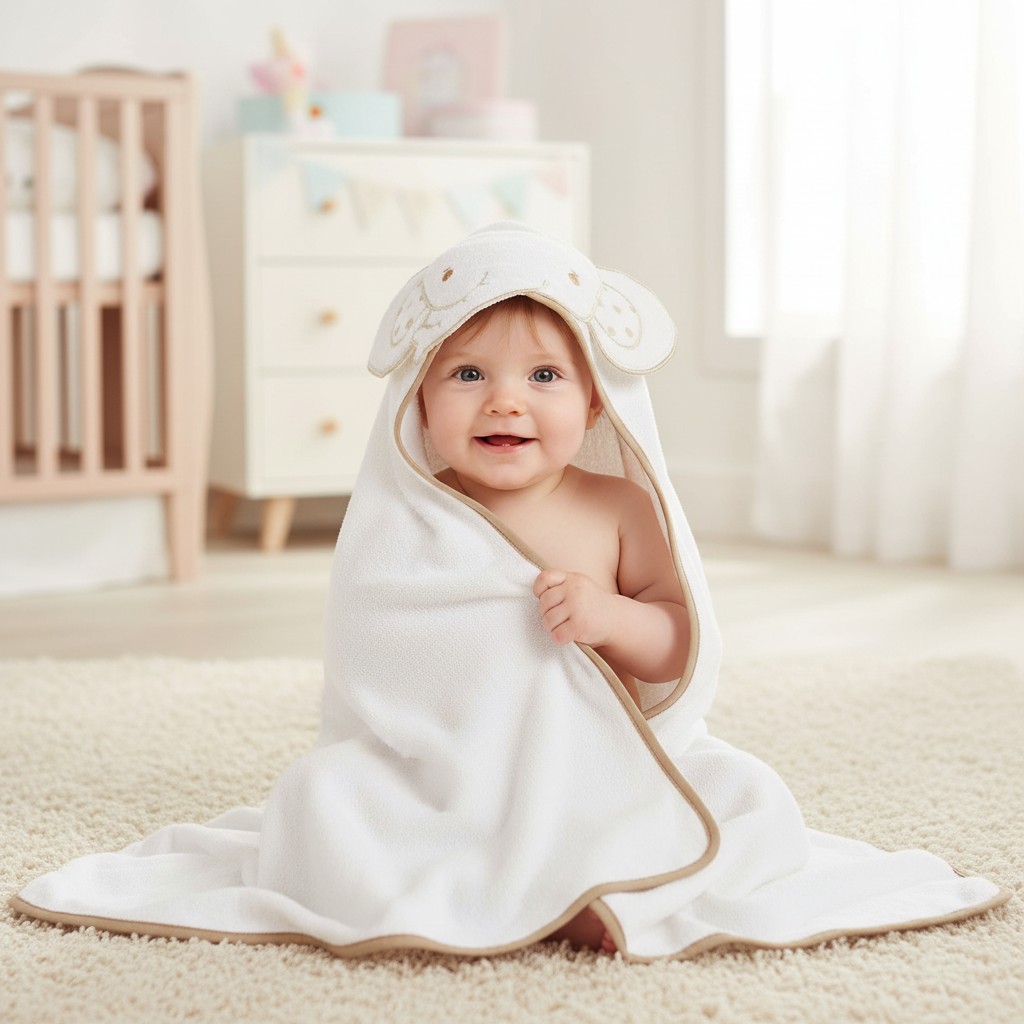 Snuggle Baby BW-120-107T 5035320112077 SB120-107T  "Elephant" Hooded Towels White/Taupe