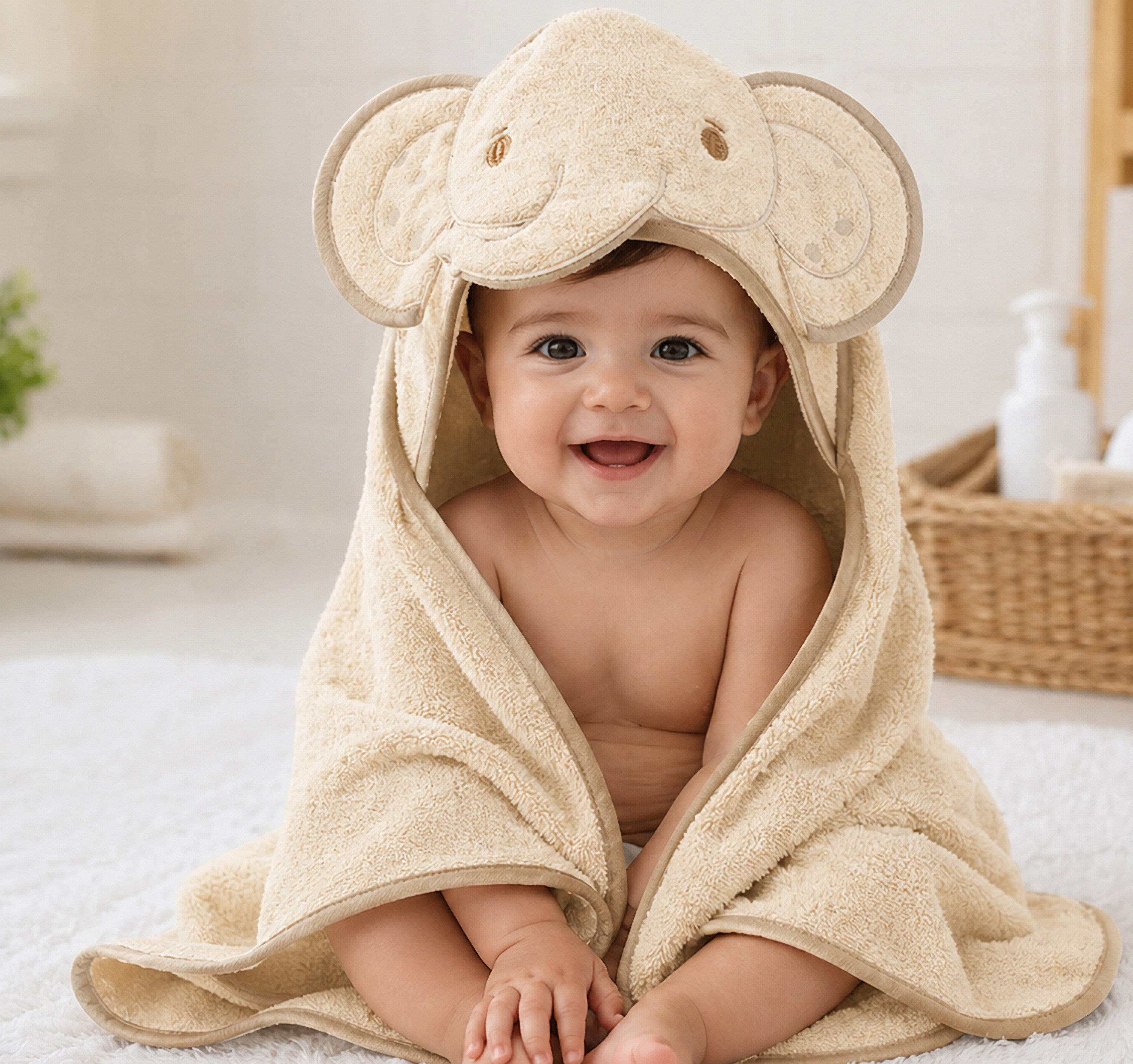 Snuggle Baby  * SB120-109-T  "Elephant" Hooded Towels Taupe