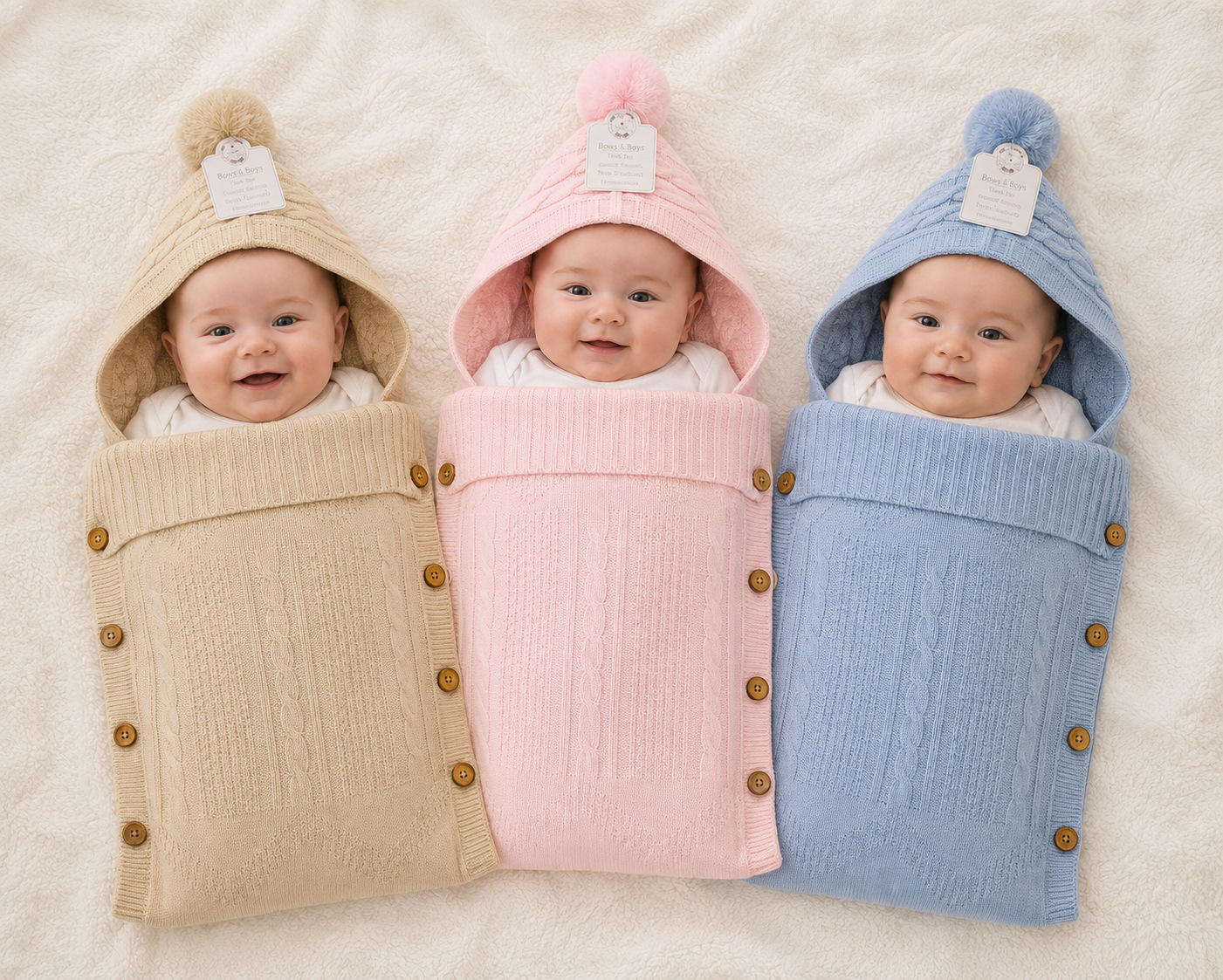 Snuggle Baby   SB18-0141A Knit baby nest with Pom Pom (Choose)