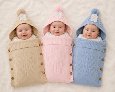SB18-0141A  Knit baby nest with Pom Pom  (Taupe)