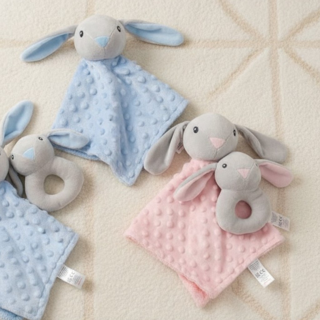 Snuggle Baby GP-25-1246 Pink = 5035320412467, Blue = 5035320612461 SB25-1246 Bunny Comforter and Rattle Set (Choose Colour)