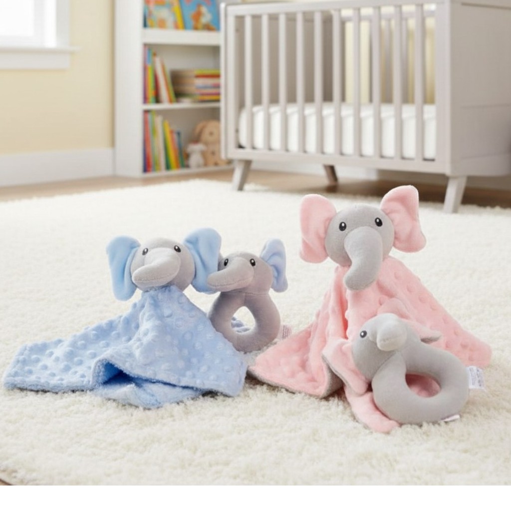 Snuggle Baby GP-25-1247 Pink = 5035320412474, Blue = 5035320612478 SB25-1247 Elephant Comforter & Rattle Set SINGLE(Choose Colour)