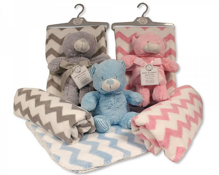 Snuggle Baby GP-25-0972G 5035320279725 SB25-0972G Grey Zigzag Blanket with "Teddy Bear" Toy