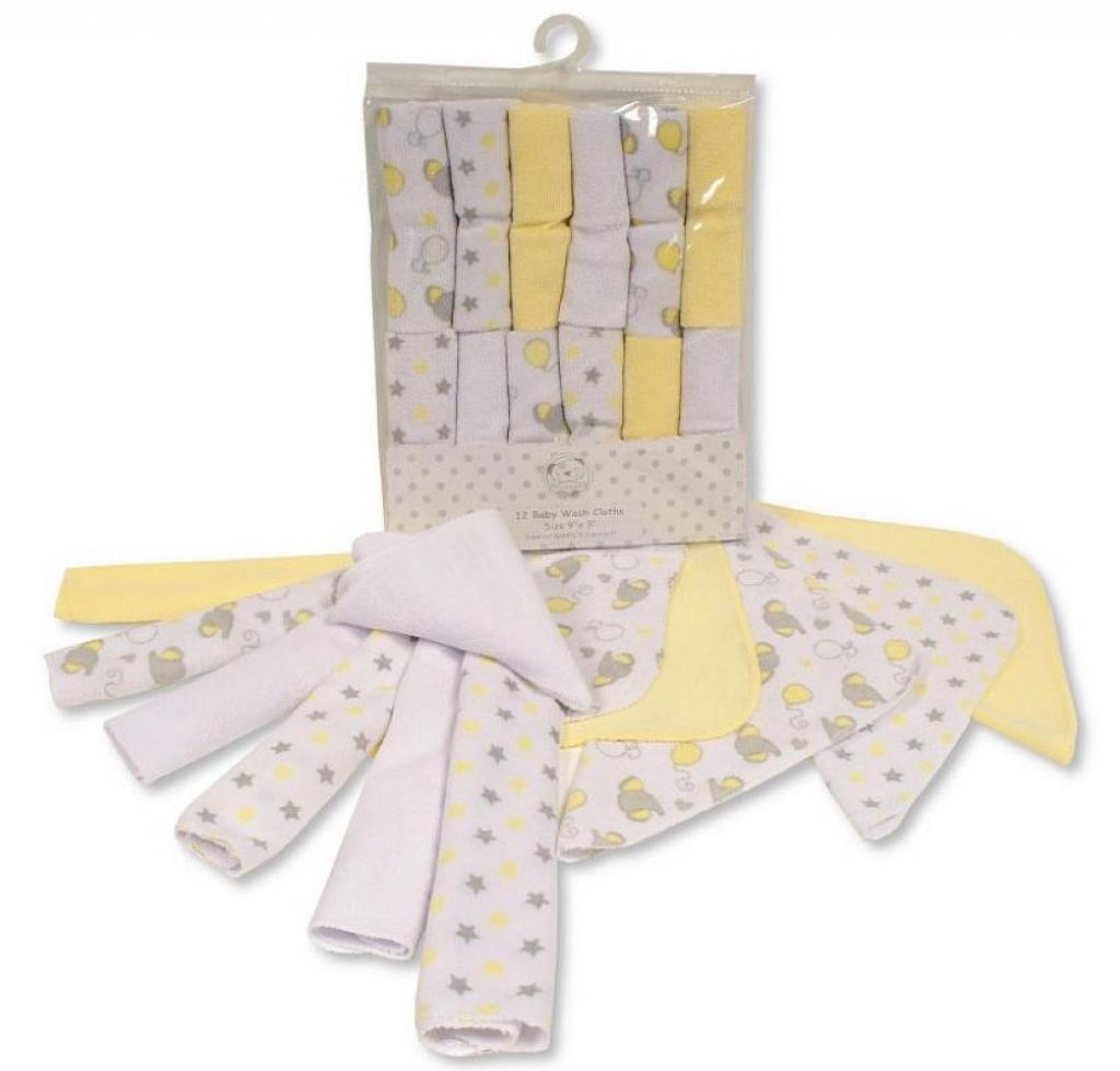 Snuggle Baby GP-25-1057L 5035320625570 SB25-1057-L Lemon Yellow "Elephant" 12 Piece Wash Cloth Set