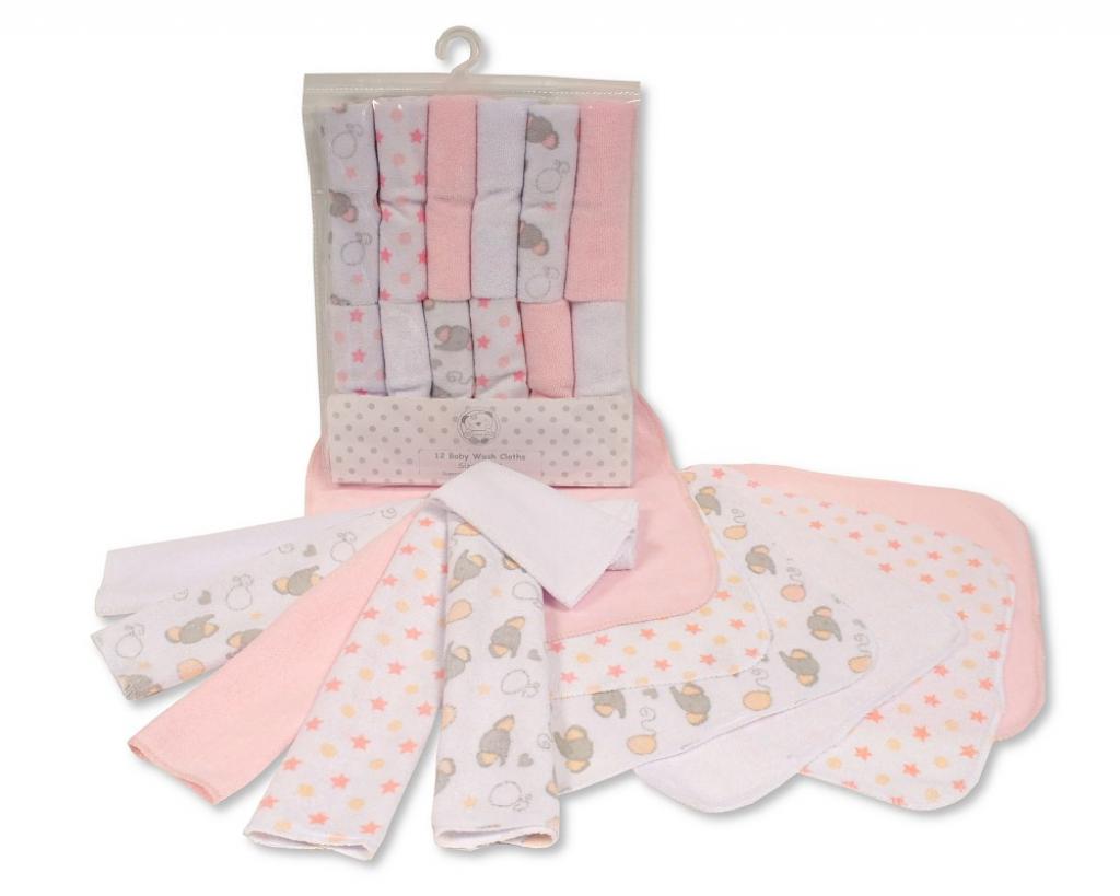 Snuggle Baby GP-25-1057P 5035320625577 SB25-1057P Pink "Elephant" 12 Piece Wash Cloth Set