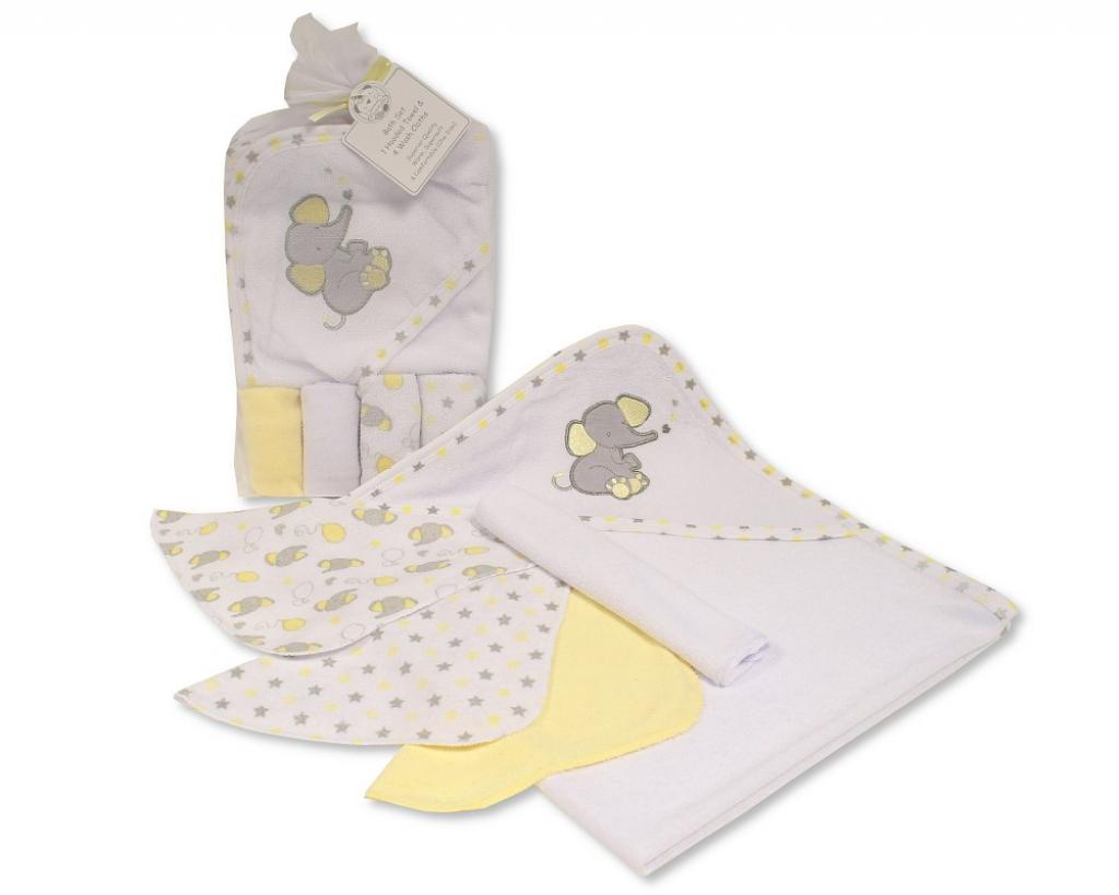 Snuggle Baby GP-25-1058L 5035320525587 SB25-1058L Lemon Yellow "Elephant" Towel and Wash Cloth Set
