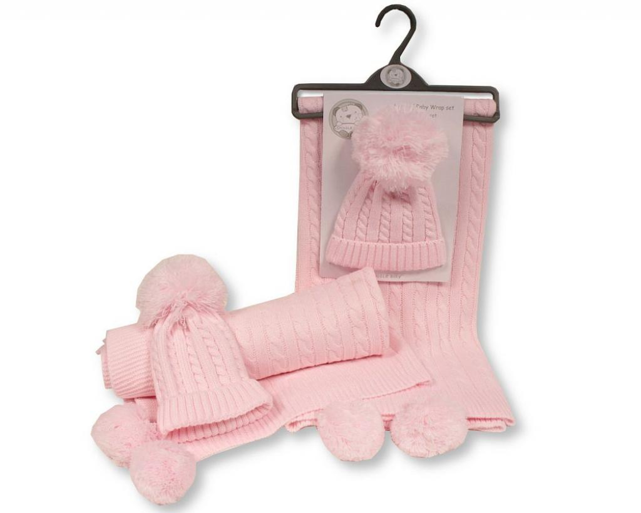 Snuggle Baby GP-25-1219 5035320425191 SB25-1219P Pom Pom Wrap and Hat Set