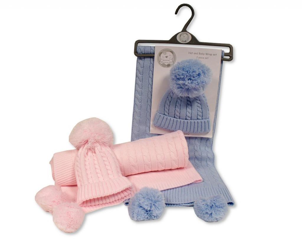Snuggle Baby GP-25-1219 5035320425191 SB25-1219 Pom Pom Wrap and Hat Set (Choose Colour)