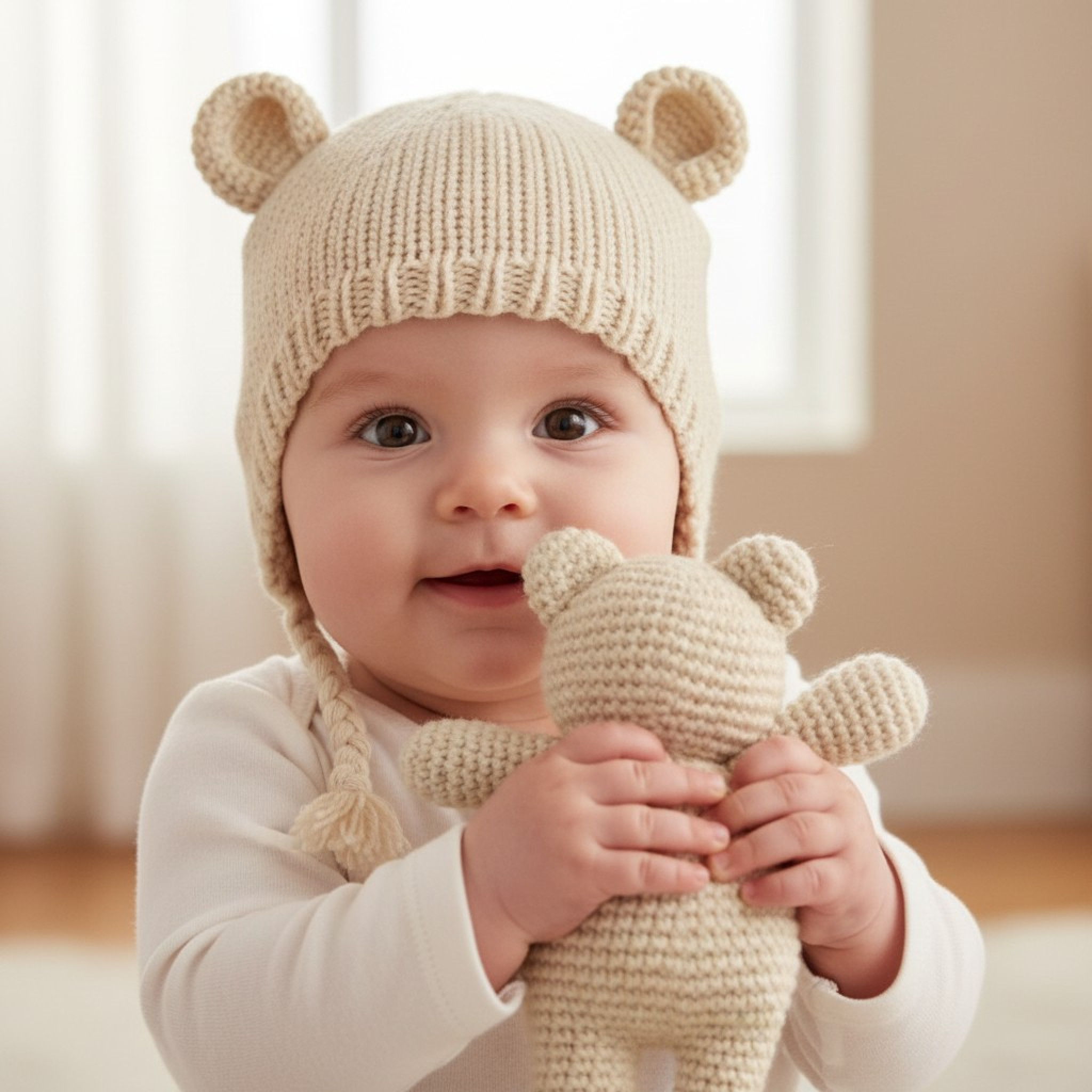 Snuggle Baby  5035320225272 SB25-1227-T Knit Bonnet and Teddy (0-3 months)
