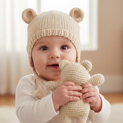 SB25-1227-T  Knit Bonnet and Teddy  (0-3 months)
