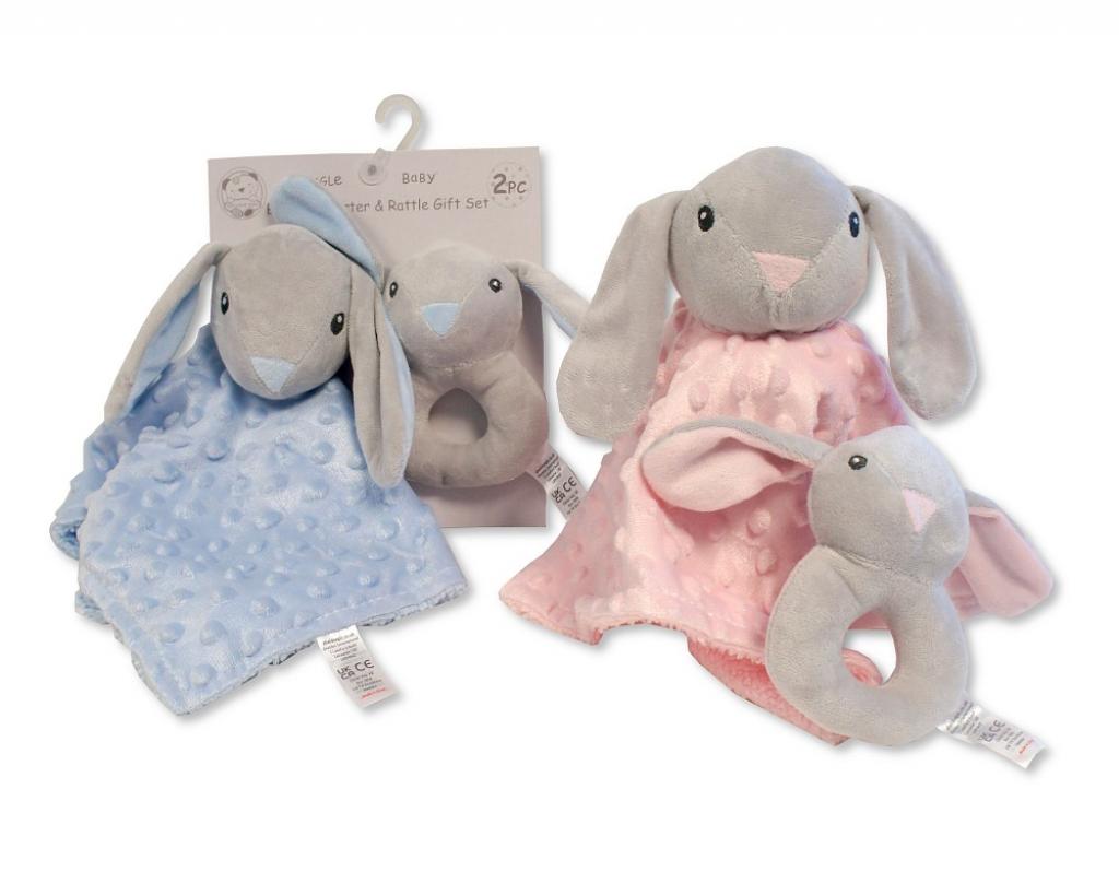 Snuggle Baby GP-25-1246 Pink = 5035320412467, Blue = 5035320612461 SB25-1246 Bunny Comforter and Rattle Set (Choose Colour)