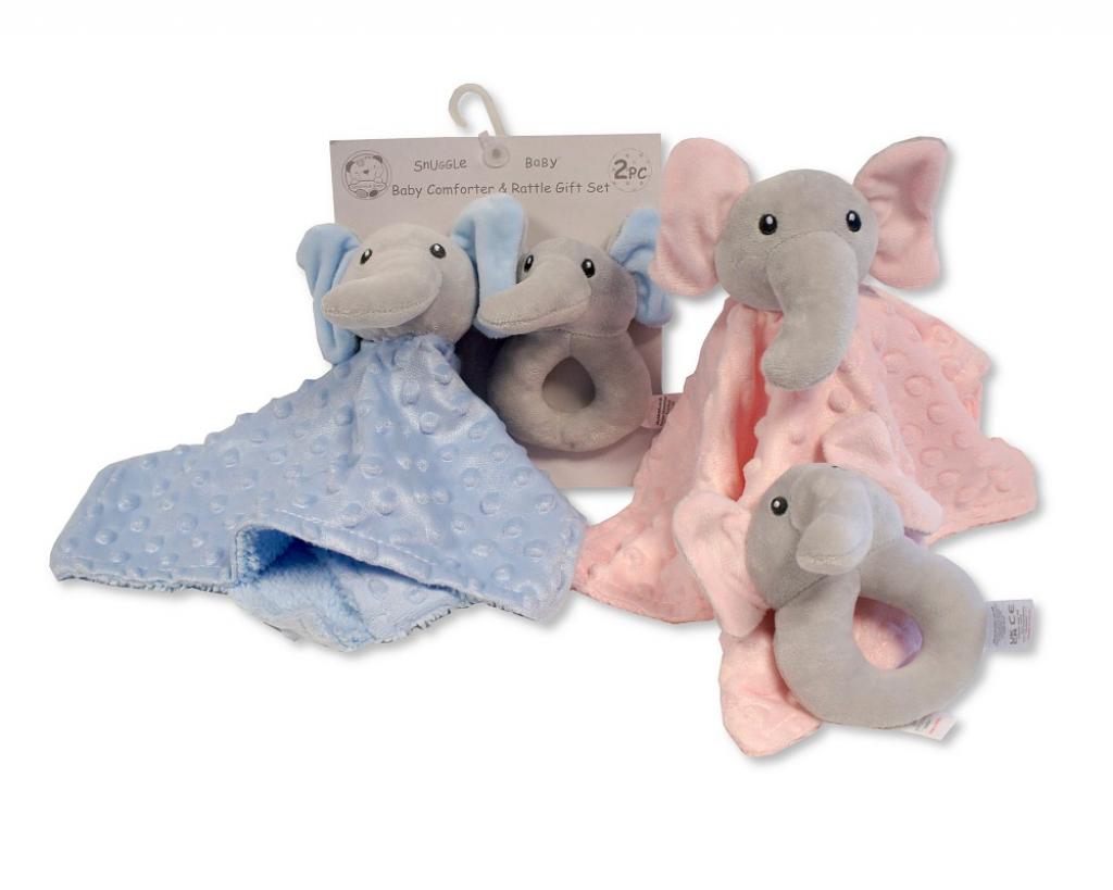 Snuggle Baby GP-25-1247 Pink = 5035320412474, Blue = 5035320612478 SB25-1247 Elephant Comforter and Rattle Set (Choose Colour)