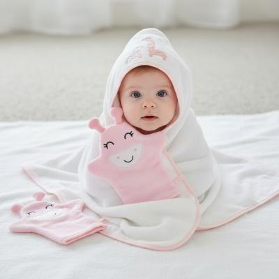 SB25-1270P  Pink Giraffe Hooded Towel and Wash Mitt 