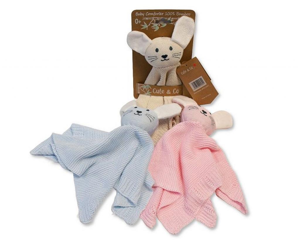 Cute & Co GP-25-1282 Pink = 5035320425825, Blue = 5035320625829, Taupe = 5035320225821 CC25-1282 Knitted Bamboo "Bunny" Comforter (Choose Colour)