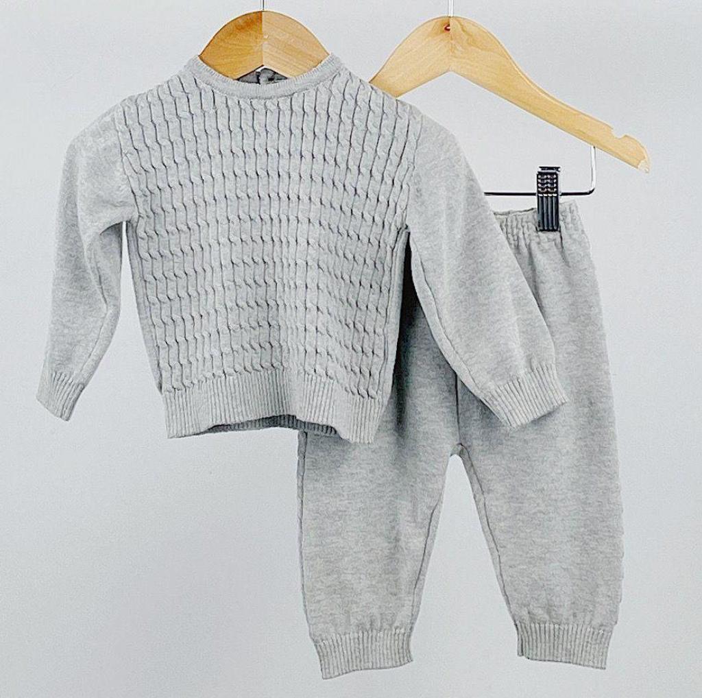 Samli  Premium Collection   SM1004-G Grey Cable Knit Two Piece  (3-24 months)