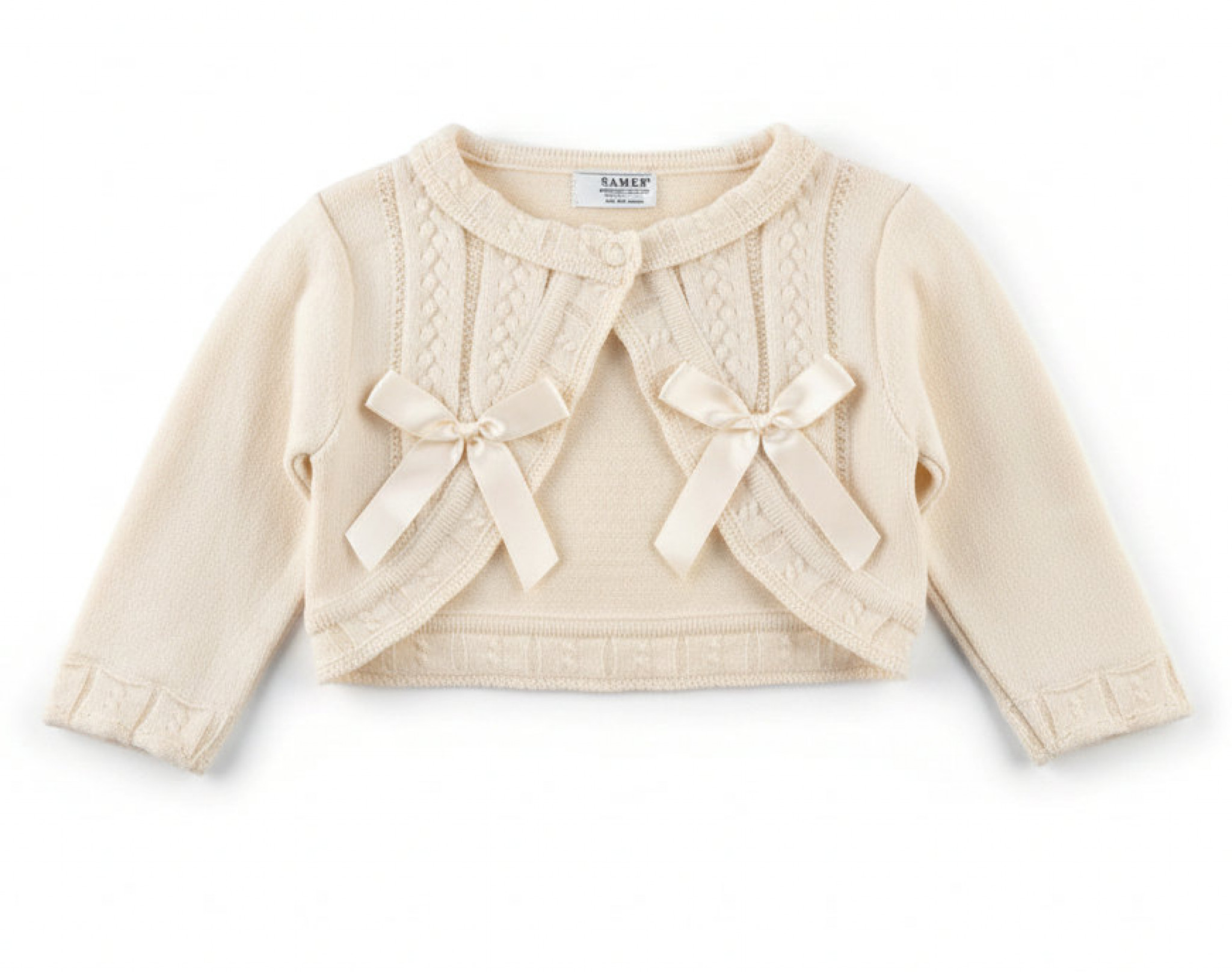 Samli  Premium Collection China * SM6907-C Cream Braid cardigan (0-24 months)