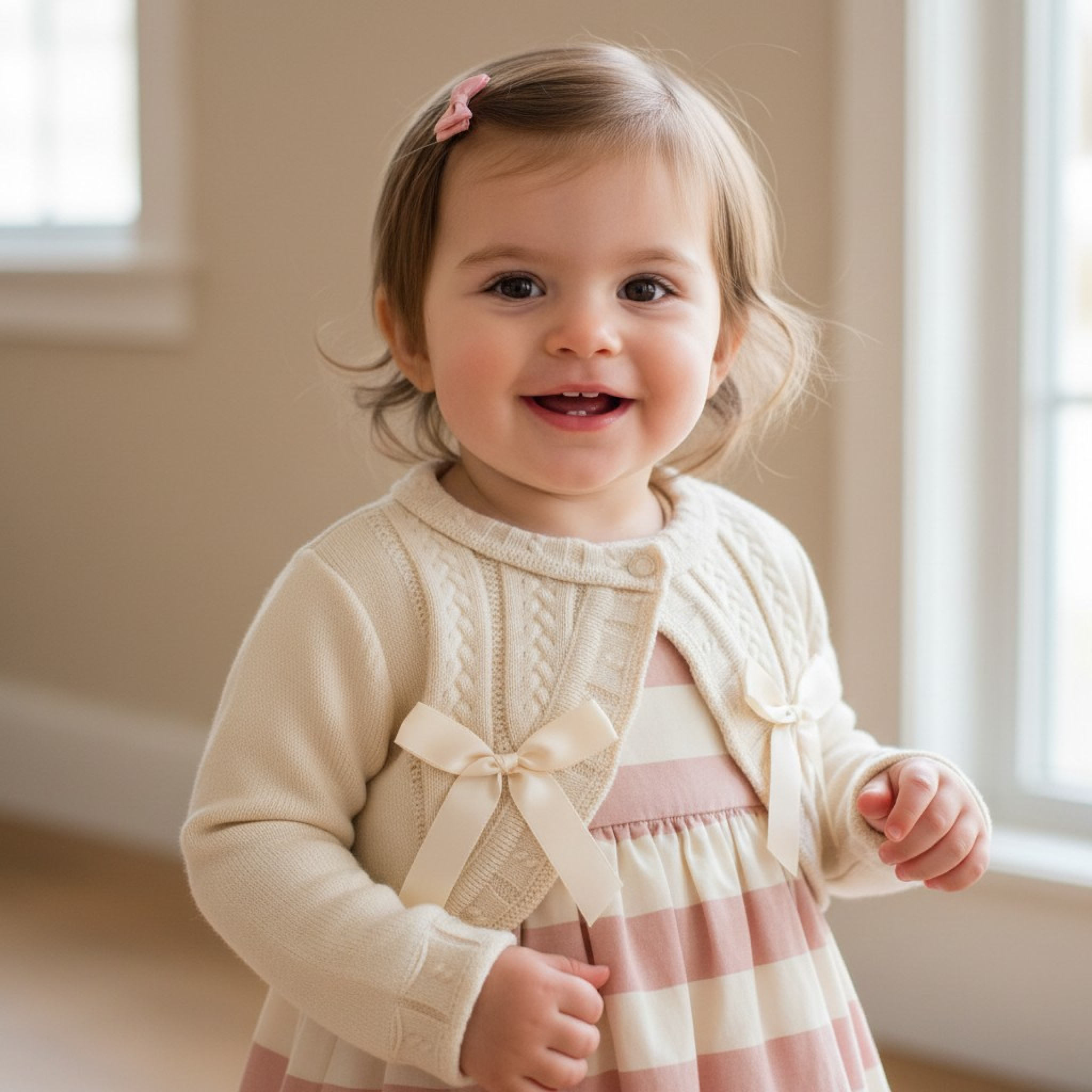 Samli  Premium Collection China * SM6907C Cream Braid cardigan (0-24 months)