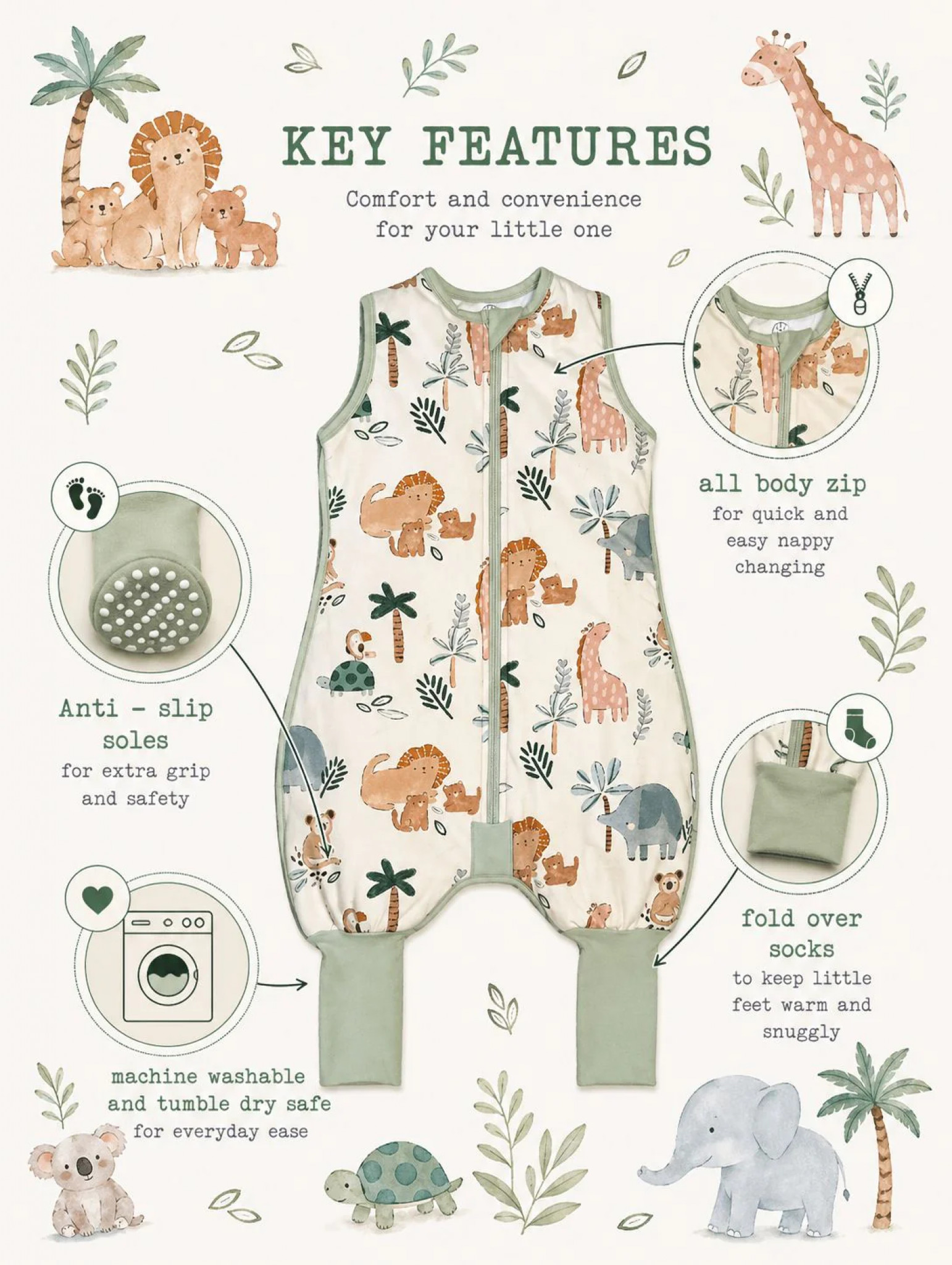 Sleeping Stars Safari 1.0 Sleep Suit  SSSS-0-SAF Safari 0.5  Tog Sleep Suit (3-36 months Choose)