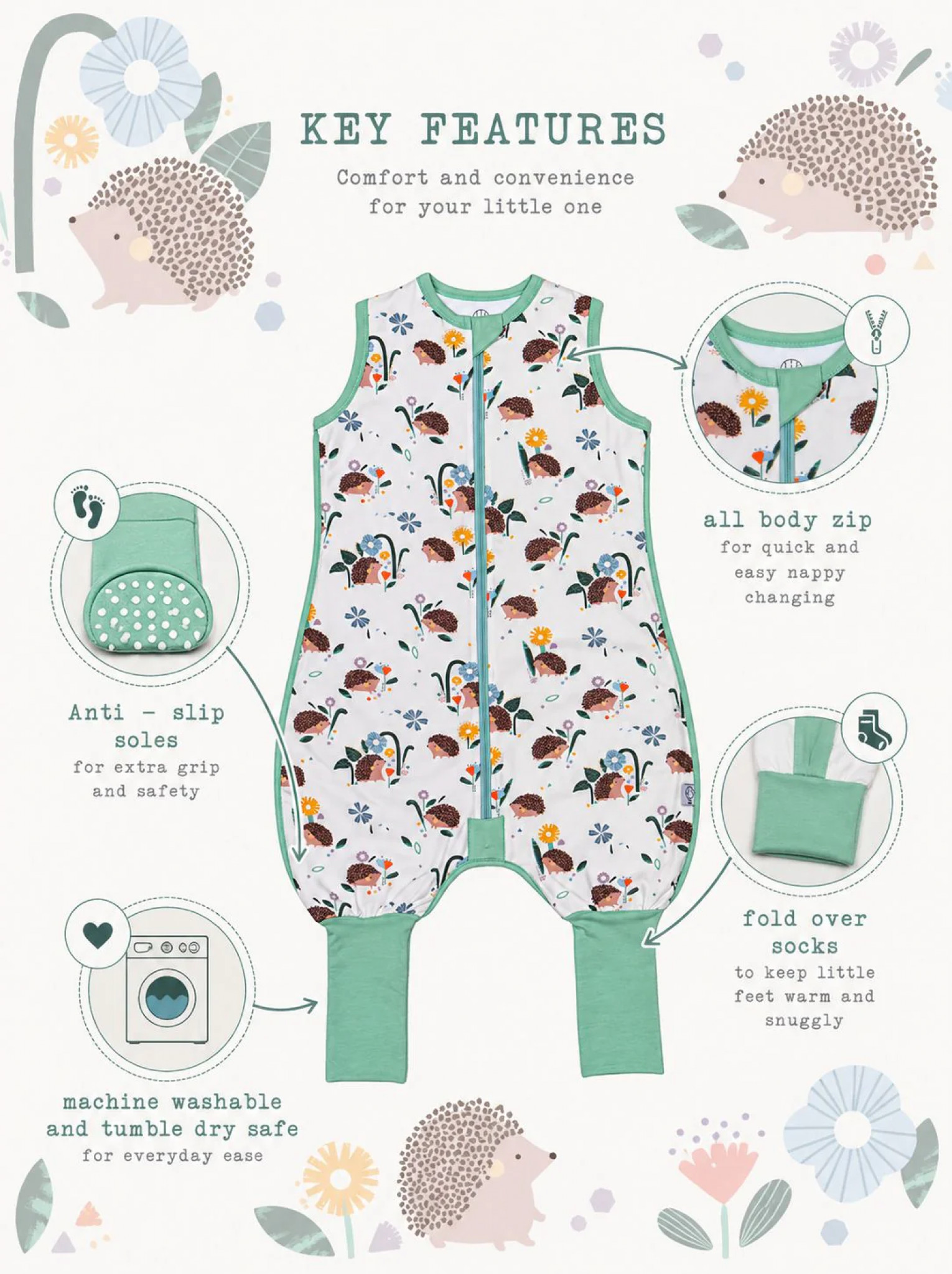 Sleeping Stars Hedgehog 2.50 Sleep Suit  SSSS-2-HED Hedgehog 2.5 Tog Sleep Suit (3-36 months Choose)