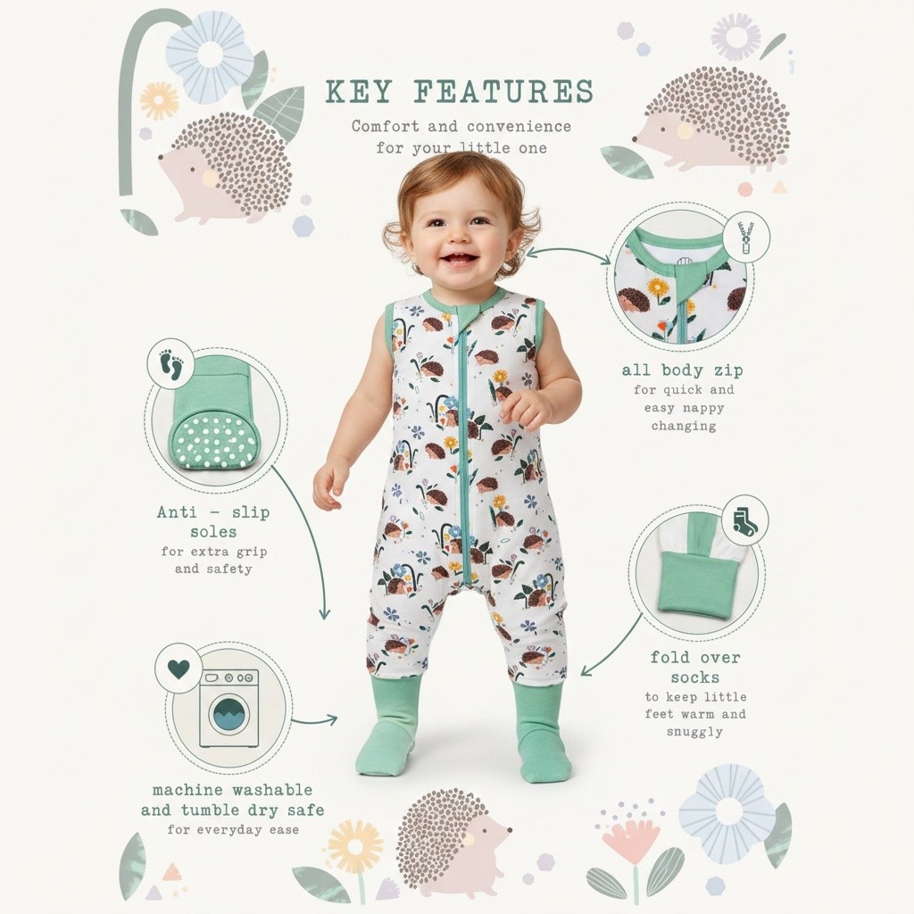 Sleeping Stars Hedgehog 2.50 Sleep Suit  SSSS1-HED Hedgehog 1.0 Tog Sleep Suit (3-36 months Choose)