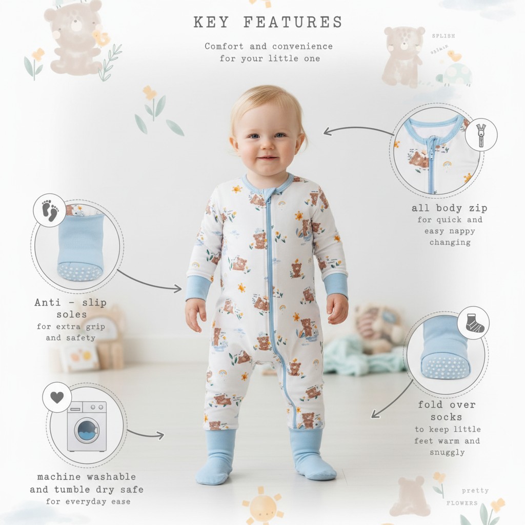 Sleeping Stars Safari 1.0 Sleep Suit  SSSS1-TED Teddy 1.0 Tog Sleep Suit (3-36 months Choose)