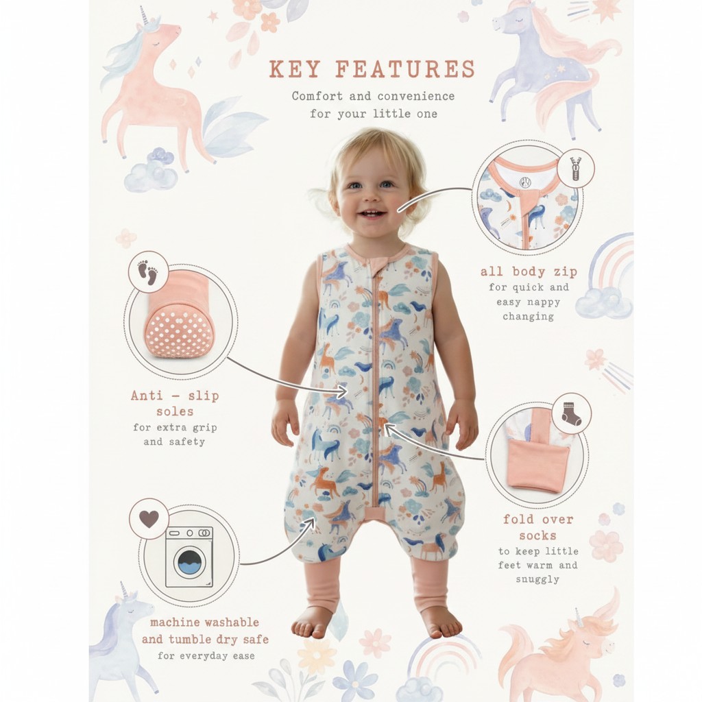 Sleeping Stars Unicorn 2.50 Sleep Suit  SSSS2-UNI Unicorn 2.5 Tog Sleep Suit (3-36 months Choose)