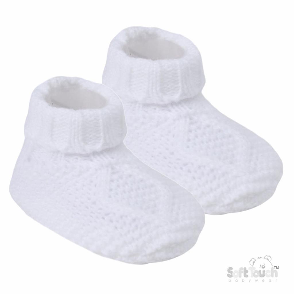 Soft Touch   STABO14-W White  Elegence Chain Knit Booties (NB - 12m)