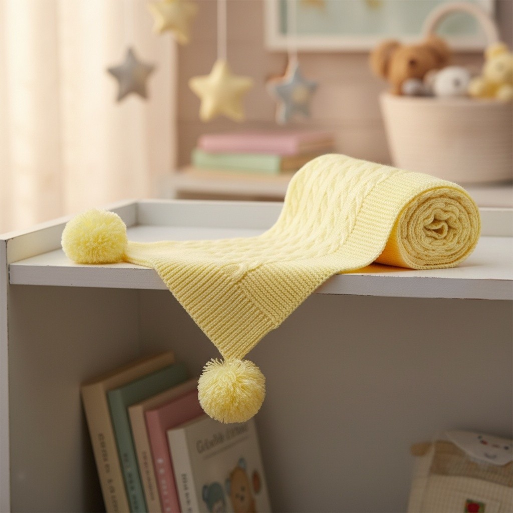 Soft Touch 4ABP12-SG 5023797310898 STABP12-L Lemon Yellow Elegance Cable Knit Wrap with Pom Poms