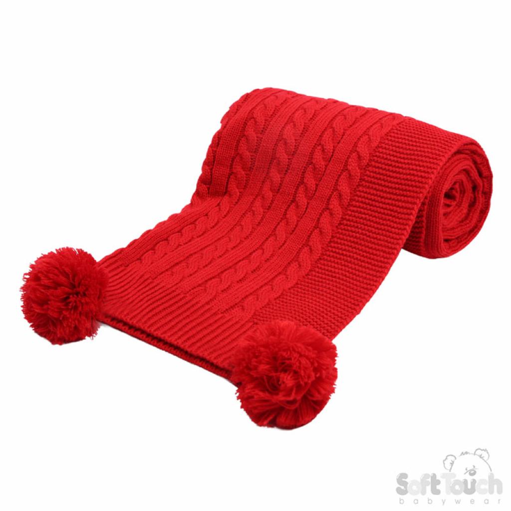 Soft Touch 4ABP12-R 5023797310966 STABP12-R Red Elegance Cable Knit Wrap with Pom Poms