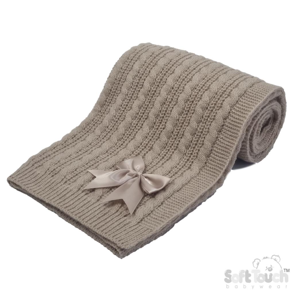 Soft Touch 4ABP16-BI 5023797315442 STABP16-BI Deluxe Biscuit Cable Knit Wrap with Bow