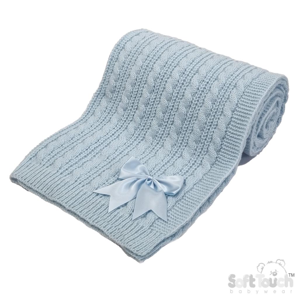 Soft Touch : 4ABP16-B 5023797315435 STABP16-B Deluxe Blue Cable Knit Wrap with Bow