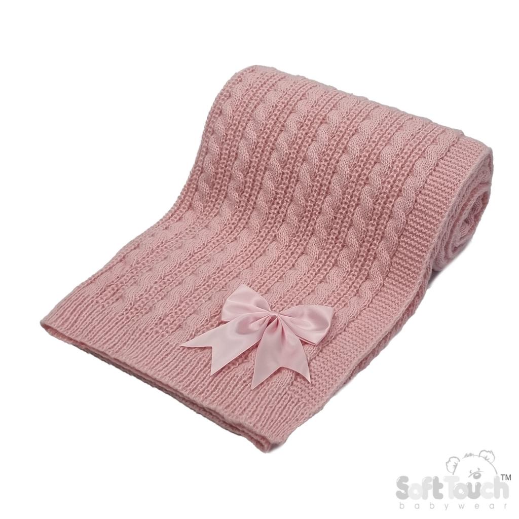 Soft Touch 4ABP16-DP 5023797315466 STABP16-DP Deluxe Dusky Pink Cable Knit Wrap with Bow