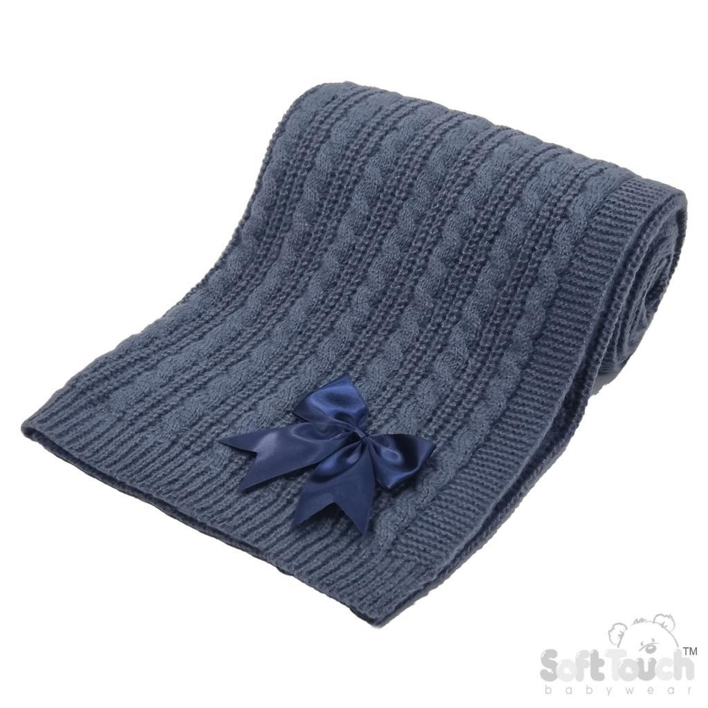 Soft Touch 4ABP16-DP 5023797315473 STABP16-SB Deluxe Steel Blue Cable Knit Wrap with Bow