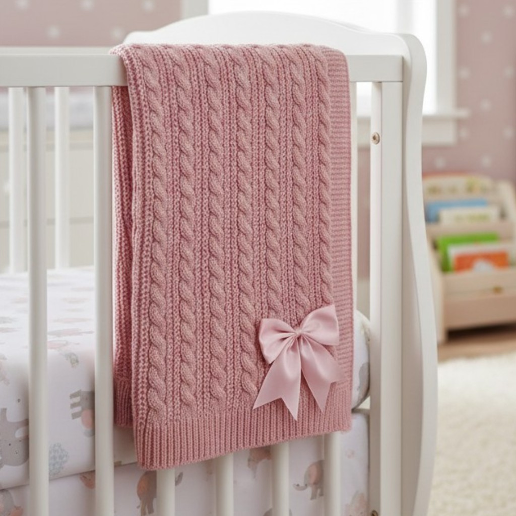 Soft Touch 4ABP16-DP 5023797315466 STABP16DP Deluxe Dusky Pink Cable Knit Wrap with Bow