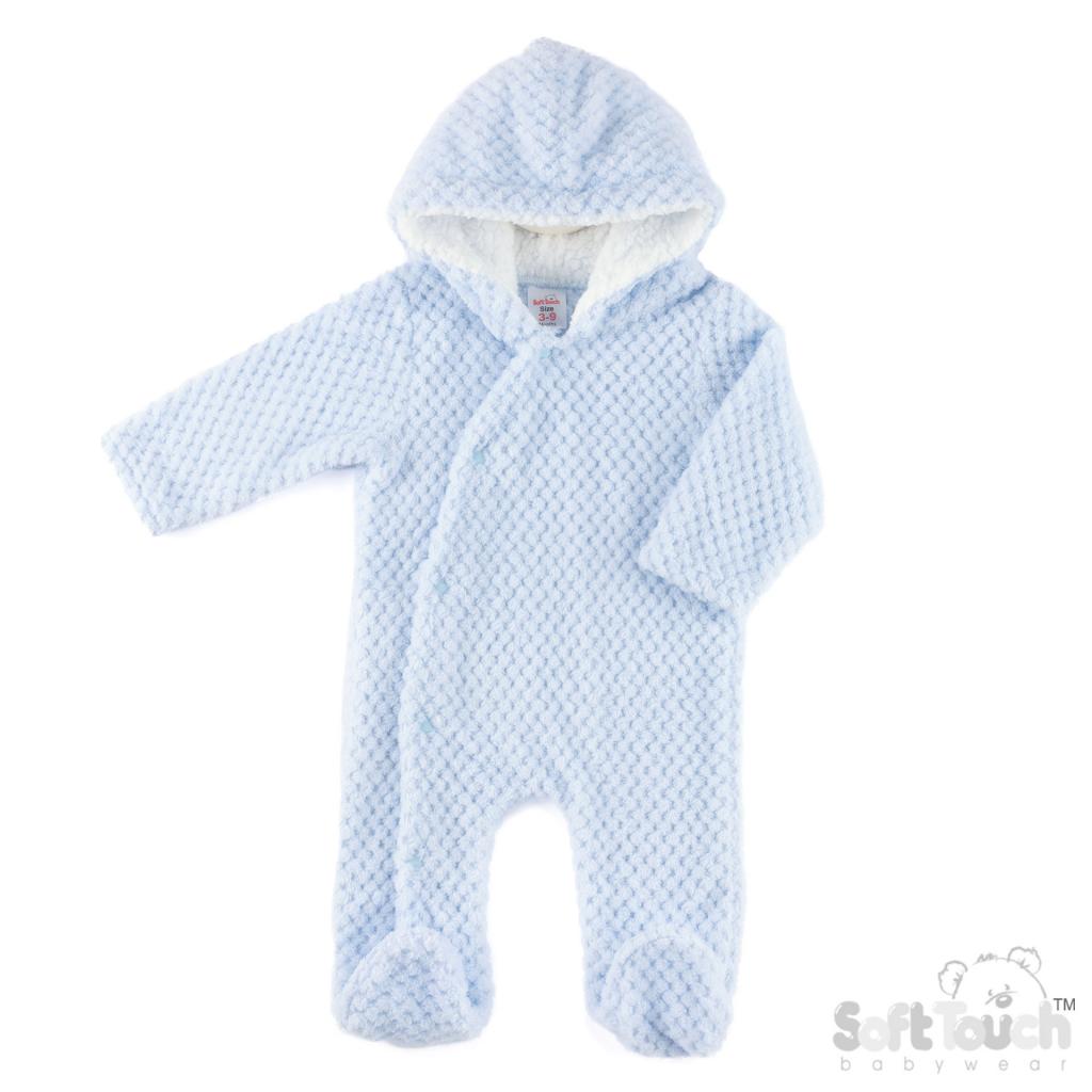 Soft Touch 4AL110-B 5023797318436 STAL110-B Blue Waffle All in one with hood (3-9 months)