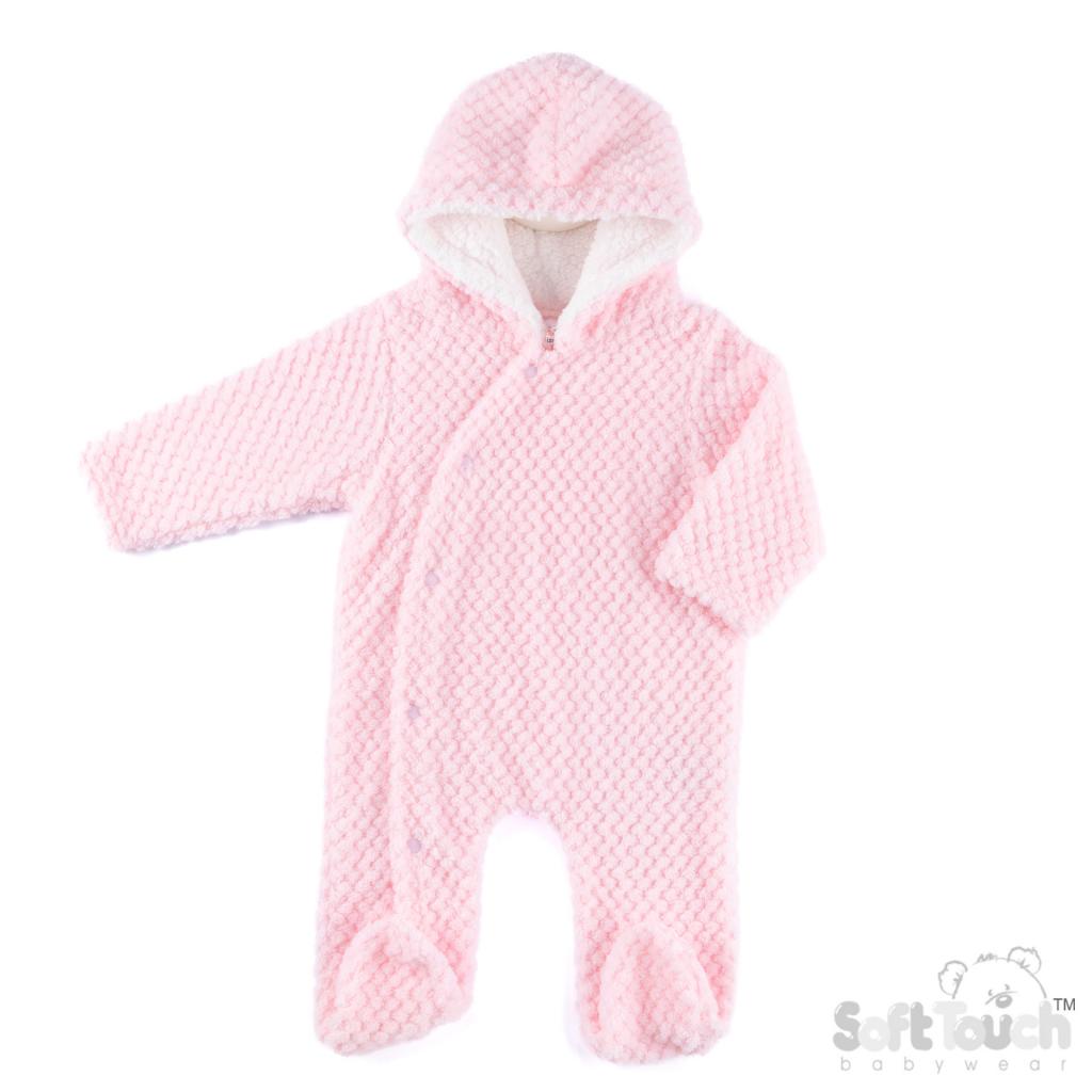 Soft Touch 4AL110-P 5023797318450 STAL110-p Pink Waffle All in one with hood (3-9 months)