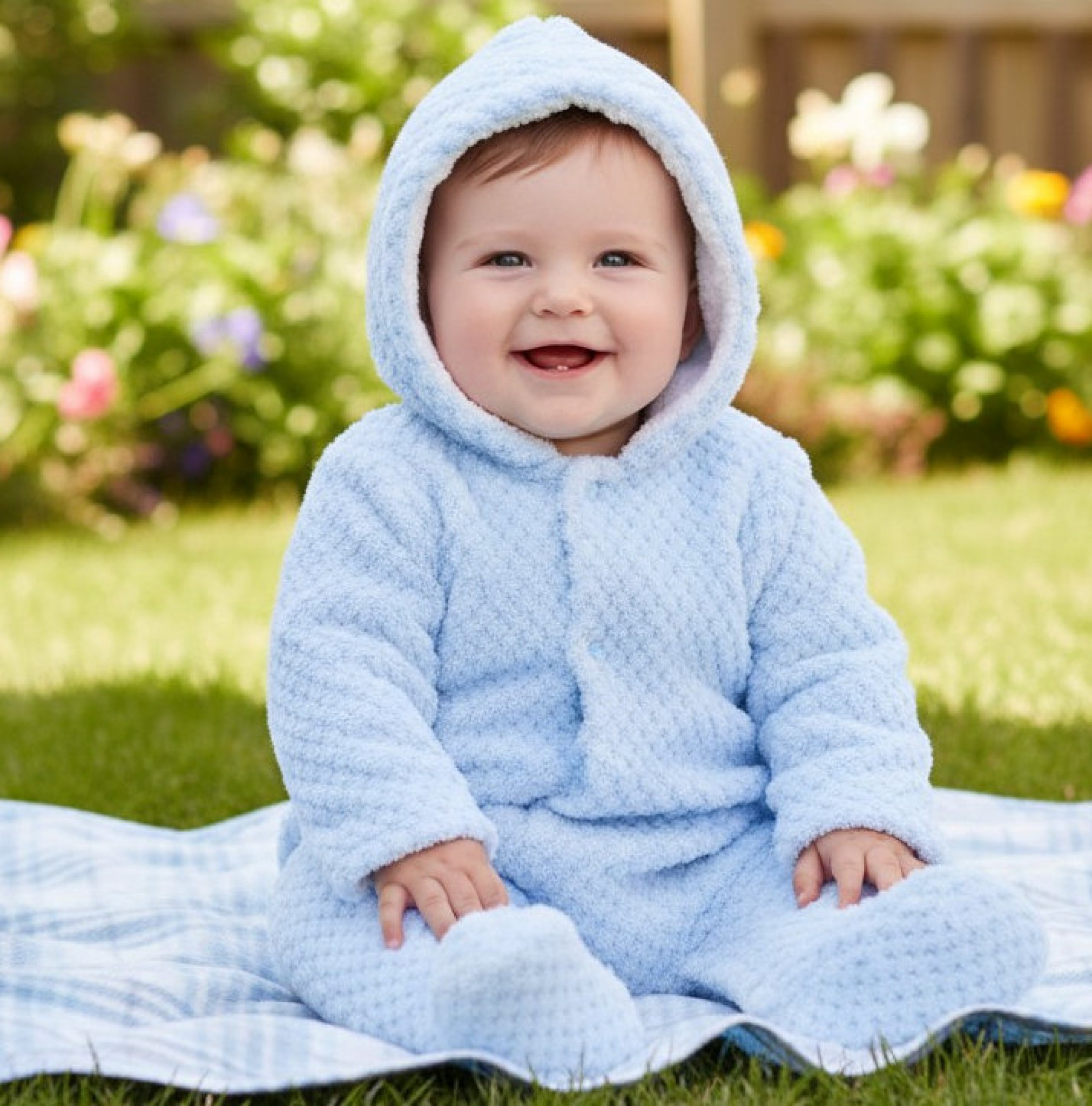 Soft Touch 4AL110-B 5023797318436 STAL110B Blue Waffle All In One with Hood (3-9 months)