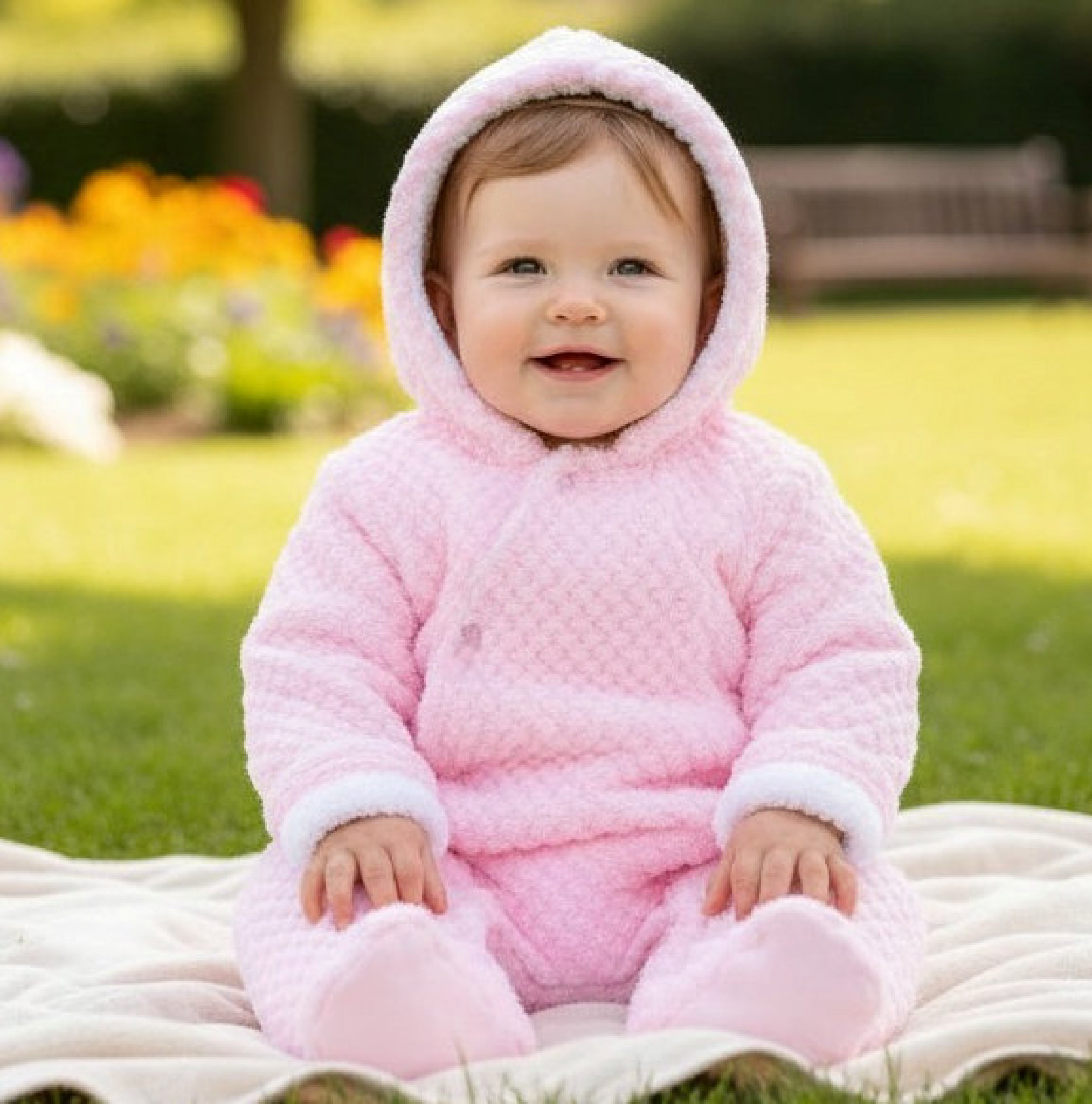 Soft Touch 4AL110-P 5023797318450 STAL110P Pink Waffle All In One with Hood (3-9 months)