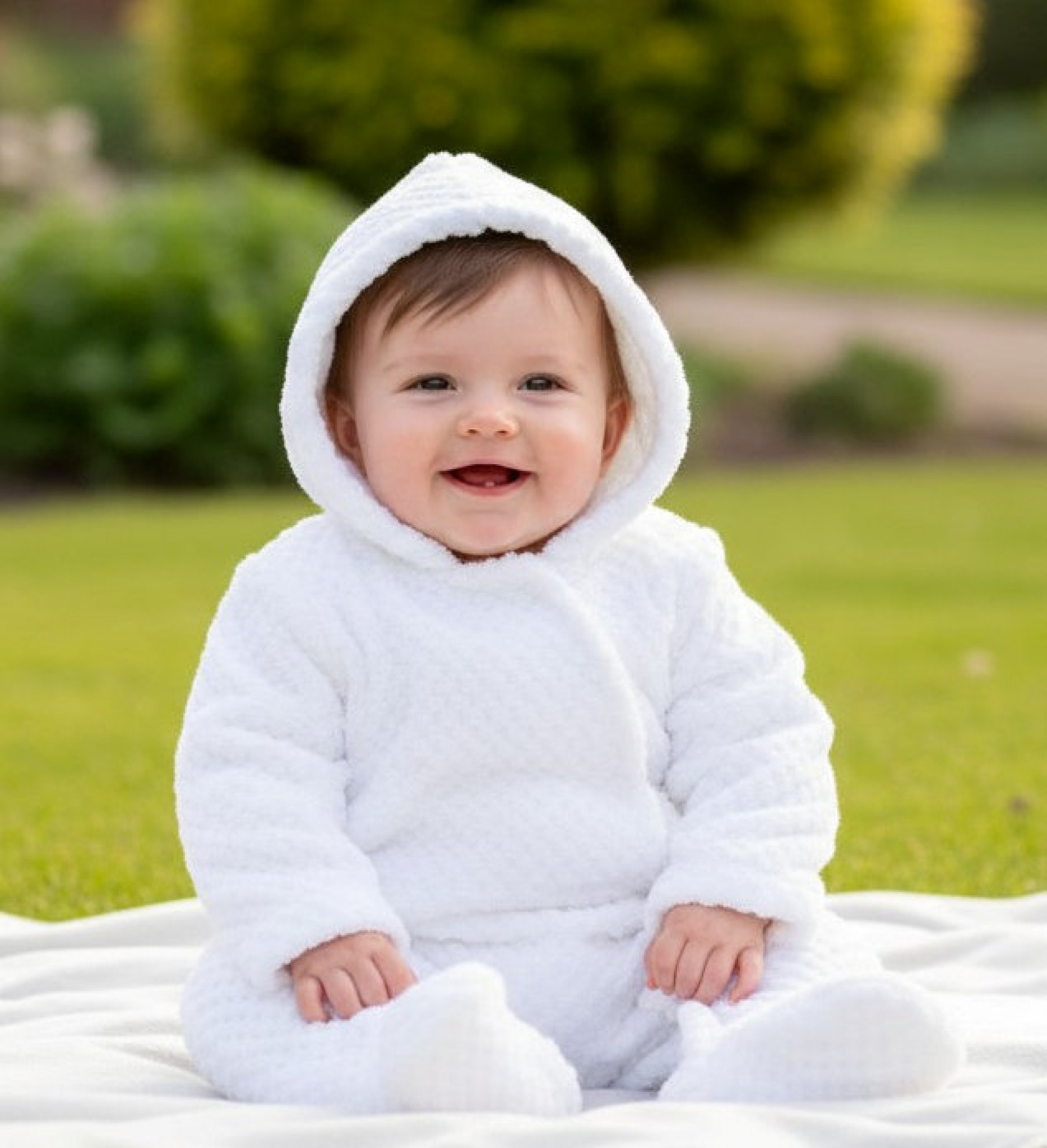 Soft Touch 4AL110-W 5023797318467 STAL110W White Waffle All In One with Hood (3-9 months)