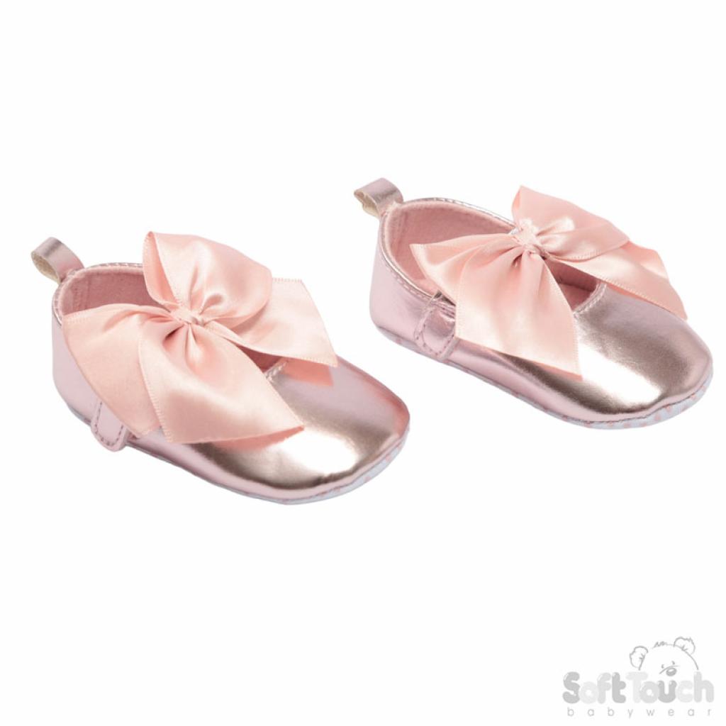 Soft Touch 3B2228-BP 5023797211300 STB2228-BP Shiny Baby Pink Patent Shoe With Bow (Nb-12 months)
