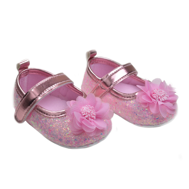 Soft Touch 3B2268-P 5023797211072 STB2268-P Pink glitter shoes with flower( 6-15 months)