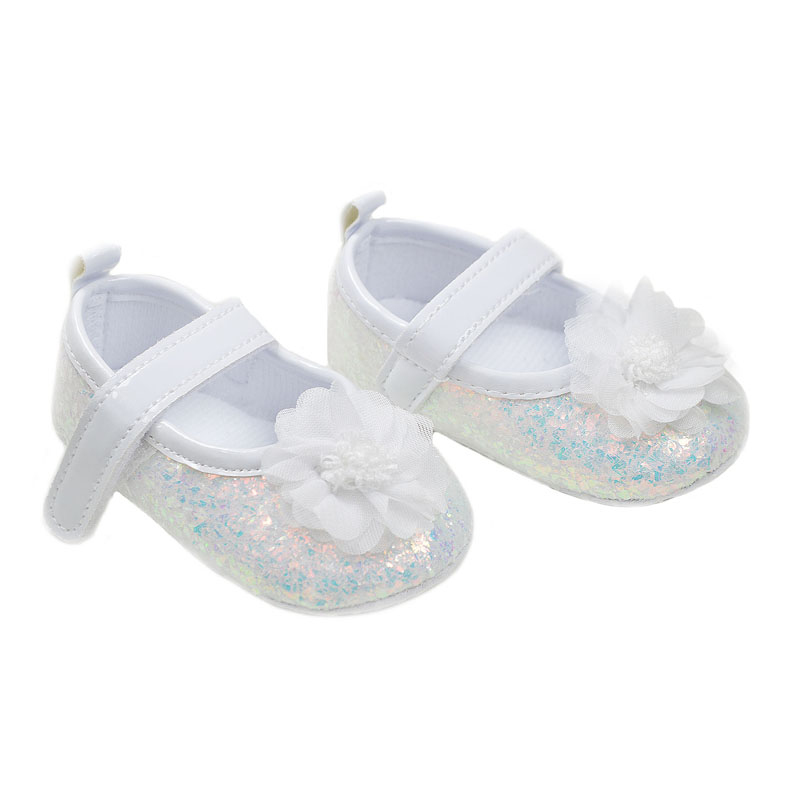 Soft Touch 3B2268-W 5023797211065 STB2268-W White glitter shoes with flower( 6-15 months)