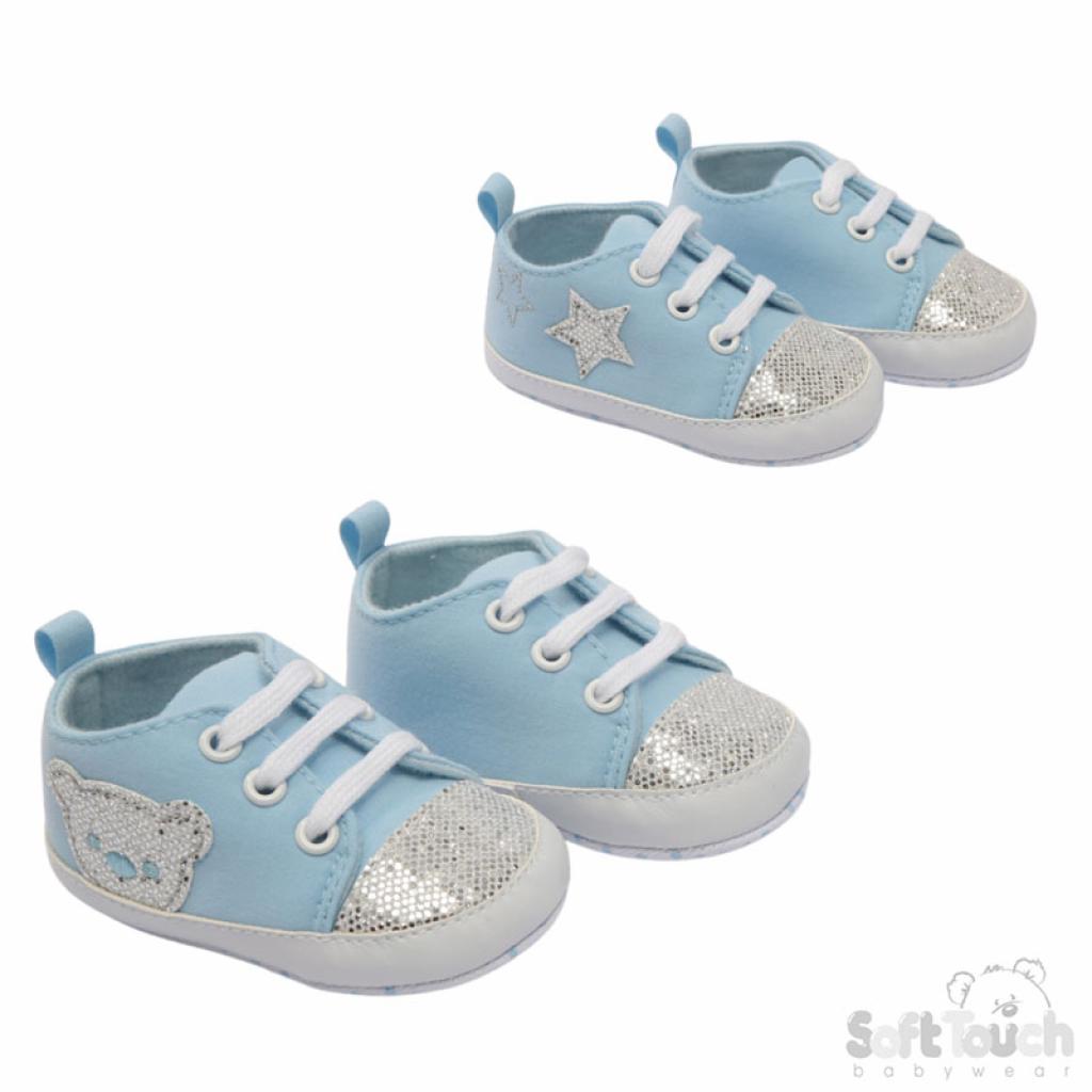 Soft Touch 3B2274-B 5023797211355 STB2274-B Blue Glitter Star and Bear Trainers (0-12 Months)