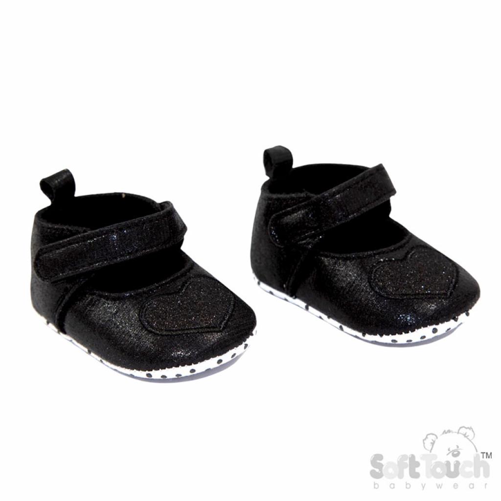 Soft Touch 3B2282-BLK 5023797211454 STB2282-BLK Black Glitter heart shoe(0-12 Months)