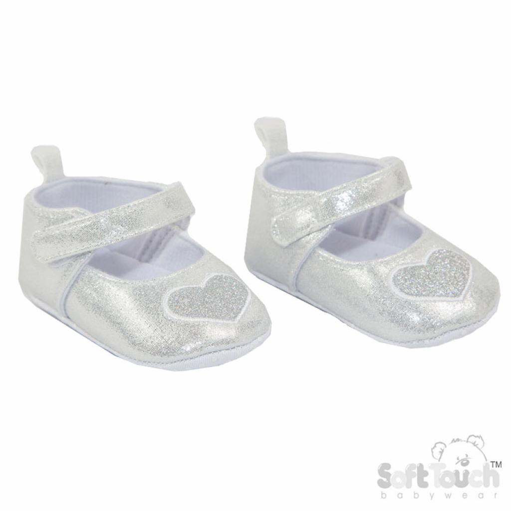 Soft Touch 3B2282-S 5023797211478 STB2282-S Silver Glitter heart shoe(0-12 Months)