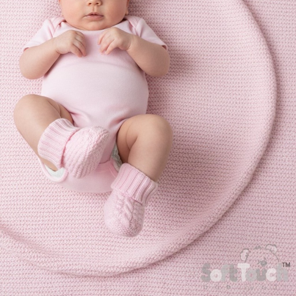 Soft Touch 3B460-P 5023797 212116 STB460-P Pink Premium Cotton Knitted Booties
