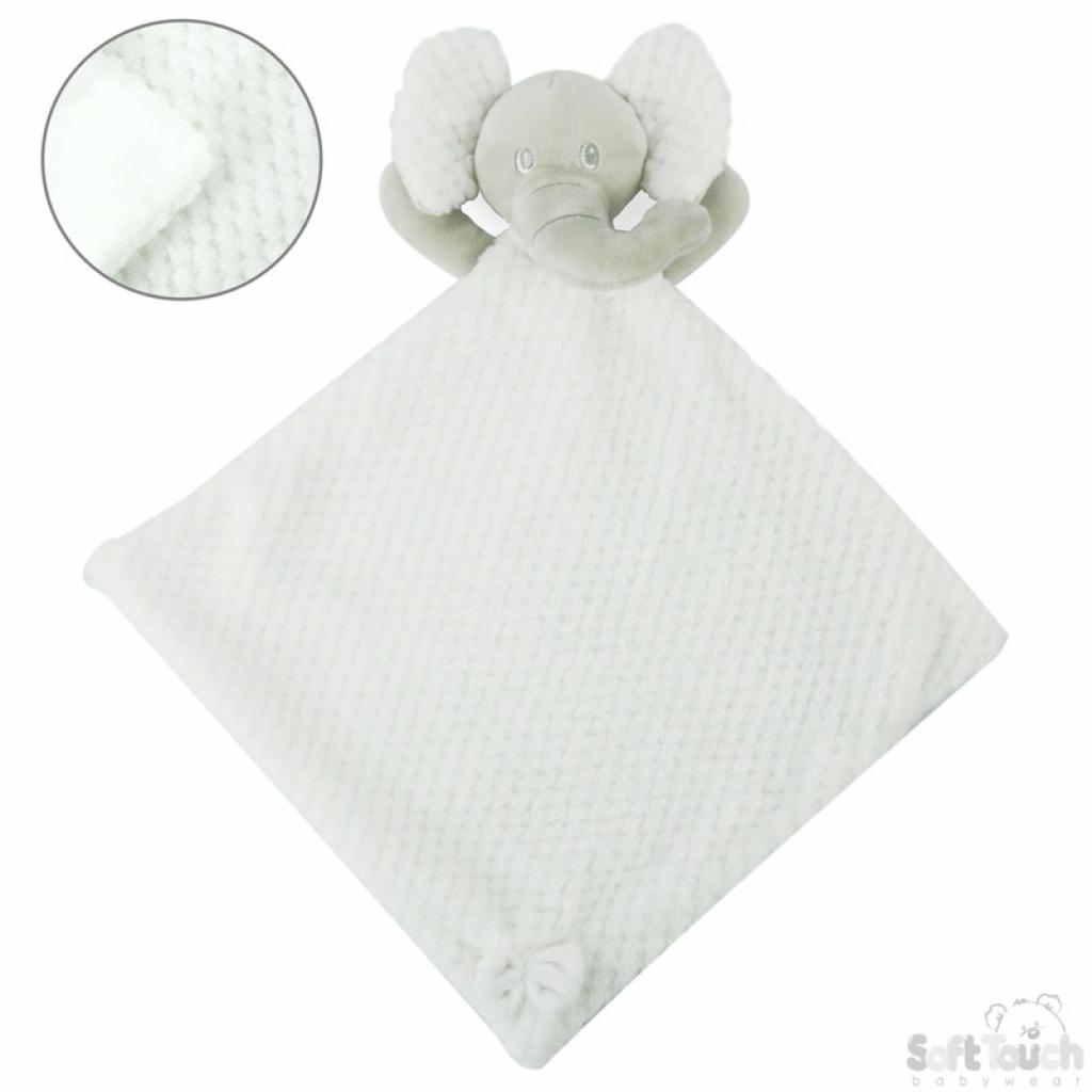 Soft Touch 4BC48-W 5023797309663 STBC48-W White Waffle Elephant comforter with Crinkle Ears