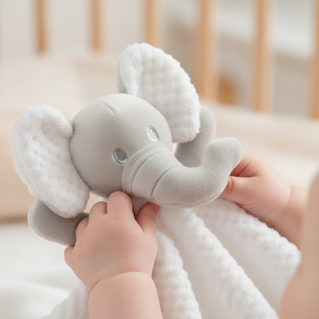 Soft Touch 4BC48-W 5023797309663 STBC48W White Waffle Elephant comforter with Crinkle Ears